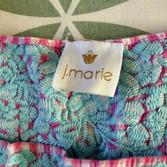 J. Marie Sleeveless Pink Gingham Embroidered Dress Tunic Lined Size Large - Picture 6 of 7